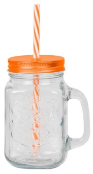 Sticla de baut MagicHome, cu paie, cu capac colorat, sticla, 480 ml, sellbox 12 buc