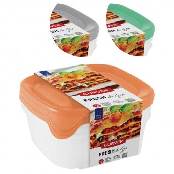 Curver® Set Borcan pătrat, 3x0,8L, mix de culori mentă/gri/piersică, 15,5x15,5x11 cm