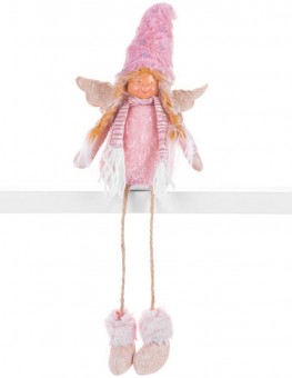 Figurina de Craciun MagicHome, Inger cu impletituri blonde, stofa, roz-maro, 17,50x10x52 cm