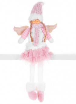 Figurină de Crăciun MagicHome, Înger cu fustă scurtă roz, material, roz-alb, 23x12x59 cm