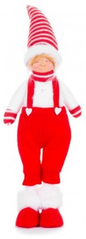 Figurină de Crăciun MagicHome, Băiat în pantaloni, material, roșu-alb, 17x13x48 cm