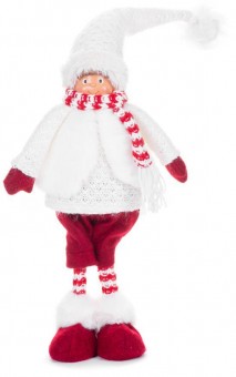 Figurină MagicHome Crăciun, Băiat cu urechi de ren, material, roșu-alb, 22x13x57 cm