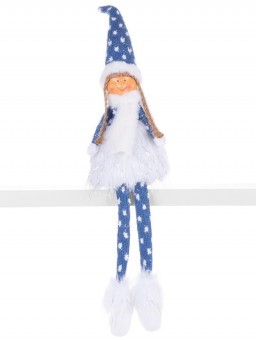 Figurină de Crăciun MagicHome, Fată cu fustă groasă, material, albastru-gri, 14x11x62 cm