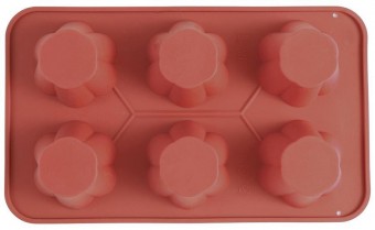 Formă MagicHome, pentru coacere, pentru 6 brioșe, silicon, model cu flori, roșu, 28,6x17,2cm
