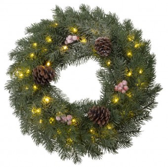 Ghirlanda MagicHome Craciun, naturala, acoperita cu zapada, 48 LED, IP20, 2xAA, 40 cm