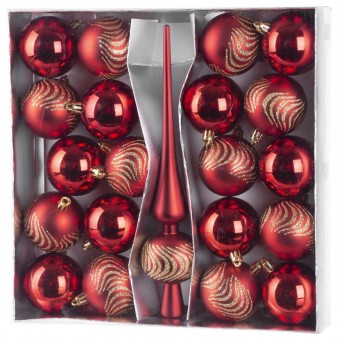 Globuri MagicHome Christmas, set, 21 buc, 6 cm, rosu, topper brad, pe brad