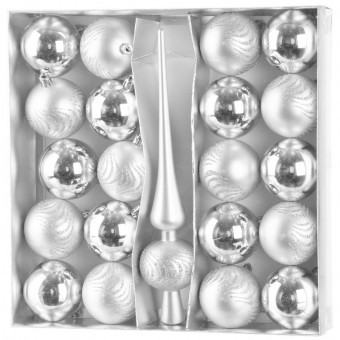 Globuri MagicHome Craciun, set, 21 buc, 6 cm, argintiu, topper brad, pe brad
