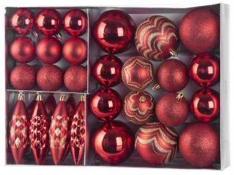 Globuri MagicHome Christmas, set, 31 buc, rosu, pe brad