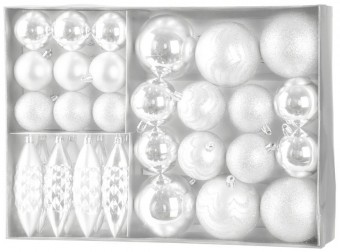 Globuri MagicHome Christmas, set, 31 buc, alb, pe brad