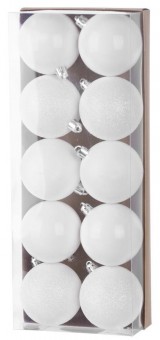 Globuri MagicHome Christmas,10 buc, alb, pe brad, 6 cm