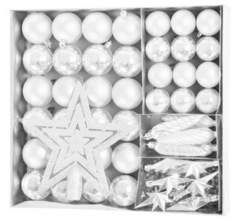MagicHome bile de Crăciun, set, 50 buc, 4-5 cm, alb, stea, ghirlandă, con, pentru brad