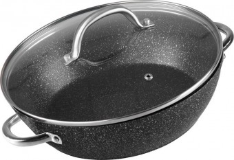 Oală MagicHome Black Marble Line, mică adâncime, 26 cm, 2,8 litri, cu capac, vas de copt, pentru cuptor