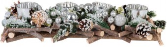 Ikebana MagicHome Craciun, lemn, argintiu, Advent, 40x14x8 cm