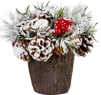 Ikebana MagicHome Craciun, cu peri inzapeziti, imitatie fecioara 18 cm