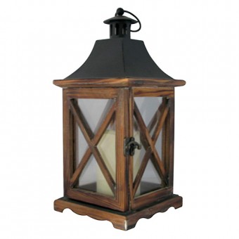 Lanterna Nicehome, 16x16x35 cm, LED, 3xAAA, lemn