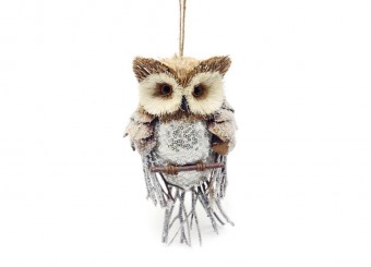 Bufniță MagicHome Crăciun, maro, zăpadă, 19x11x5 cm