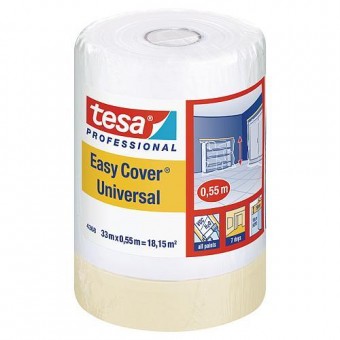 Folie de acoperire pentru vopsitori tesa® Pro Easy Cover® Universal, cu bandă, 550 mm, L-33 m, transparentă