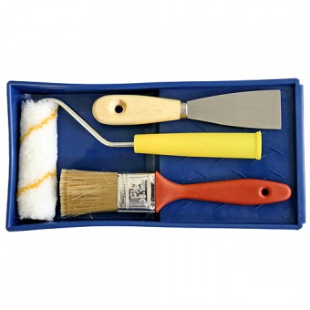 Set zugravi 4 buc (perie de vopsea, rola de vopsea, racleta, galeata PVC)