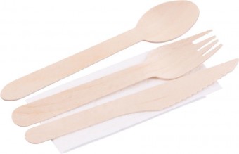 Tacâmuri MagicHome Woodline ECO, cuțit, furculiță, lingură, șervețel, 100% natural