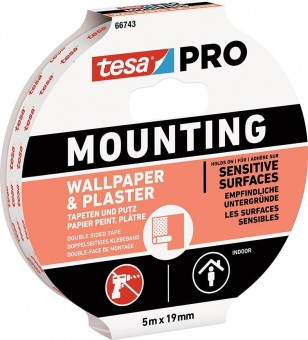 tesa® Mounting PRO bandă, montaj, pentru tapet și ipsos, 19 mm, L-5 m