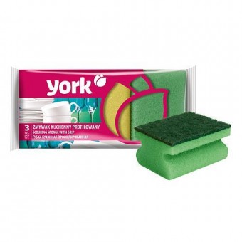 Burete de curățat York 031010, burete de vase, ergonomic, pachet 9x7x4,3 cm. 3 buc