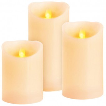 Lumanari de Craciun MagicHome, set de 3, LED, 3xAAA, ceara reala, iluminare simpla, cronometru, flacara in miscare, 7,5x10; 12,5; 15 cm