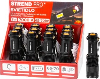 Lanterna Strend Pro NX1040, 3 W, 70+65 lm, cu lumină laterală, Zoom, 1xAA, Sellbox 12 buc.