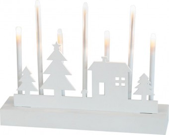 Sfeșnic de Crăciun MagicHome, 8 LED alb cald, 2xAA, MDF, interior, 24x5,5x18 cm