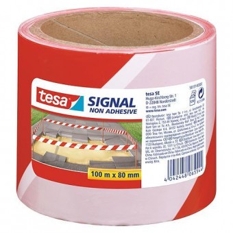Bandă tesa® SIGNAL, 80 mm, roșu/alb, L-100 m
