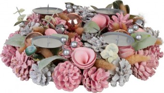 Coronita de Craciun MagicHome, naturala, roz, Advent, 30x8 cm