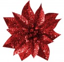 Decor Floare Glitter Poinsettia, cu clip, rosu, 9x8cm, 6 buc