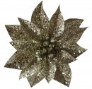 Decor Floare Glitter Poinsettia, șampanie, 9x8cm, 6 buc