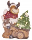 Decor MagicHome Craciun, Ren cu vagon, 4 LED, 3xAA, ceramica, 33,50x24x43 cm
