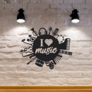 Decoratiune metalica de perete Krodesign I Love Music KRO-1117, lungime 60 cm, negru, grosime 1.5 mm