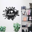 Decoratiune metalica de perete Krodesign I Love Music KRO-1117, lungime 60 cm, negru, grosime 1.5 mm