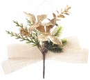 Ramura decorativa MagicHome Craciun, cu fluturi si panglica de iuta, auriu, 19 cm, pachet 6 buc.