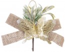 Ramura decorativa MagicHome Craciun, cu fluture si panglica de iuta, auriu, 18 cm, pachet 6 buc.