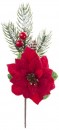Ramura decorativa MagicHome Craciun, cu floare poinsettia, rosu, 22 cm, pachet 6 buc