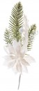 Ramura decorativa MagicHome Craciun, cu floare poinsettia, alb, 23 cm, pachet 6 buc.