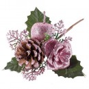 Ramura decorativa cu mar, roz 16cm, 6 buc