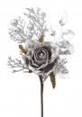 Ramura decorativa cu trandafir, gri, 26cm, 6 buc
