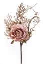 Ramura decorativa cu trandafir, roz - auriu, 26cm, 6 buc