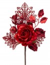 Ramura decorativa cu trandafir, rosu, 25,5 cm, 6 buc