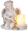 Decor MagicHome, Înger cu carte și lumânare, 1xLED, polirășină, pentru mormânt, 17,5x12x17,5 cm