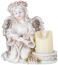 Decor MagicHome, Înger cu carte și lumânare, 1xLED, polirășină, pentru mormânt, 17,5x12x17,5 cm