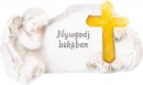 Decor MagicHome, Înger cu cruce, polirășină, pentru mormânt, solar, 20,5x11x11 cm, cu nume maghiară