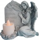 Decor MagicHome, Înger cu lumânare, LED, polirășină, pentru mormânt, 12x8x12 cm