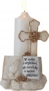 Decor MagicHome, Cruce cu lumânare, LED, polirășină, pentru mormânt, 2xAA, 11,5x11,5x18 cm