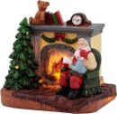 Decor de Craciun MagicHome, Mos Craciun cu un copil langa semineu, LED, interior, 10,5x7,8x9,4 cm, sellbox 12 buc