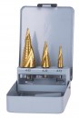 Set de burghie Strend Pro SS422, 4-12, 4-20, 4-32 mm, TiN, HSS 4241, trepte, spirală, pentru metal